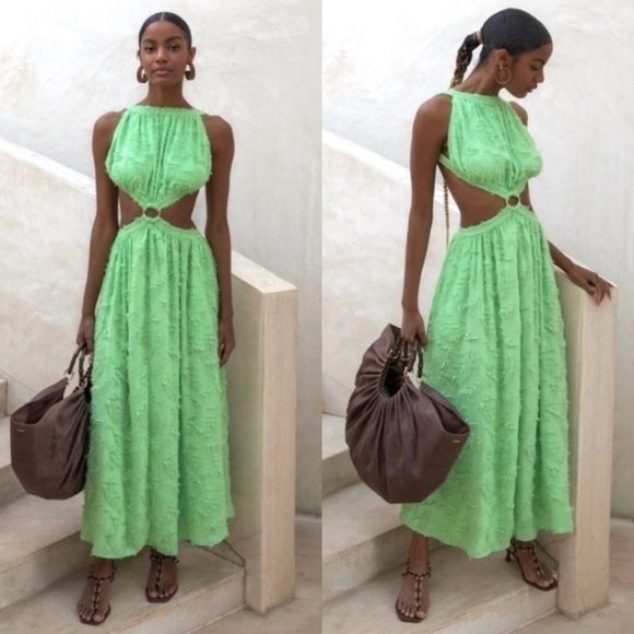 cult gaia Dresses & Skirts - Cult Gaia- Theia Cutout Backless Maxi Dress Green Textured Size Large Vacation